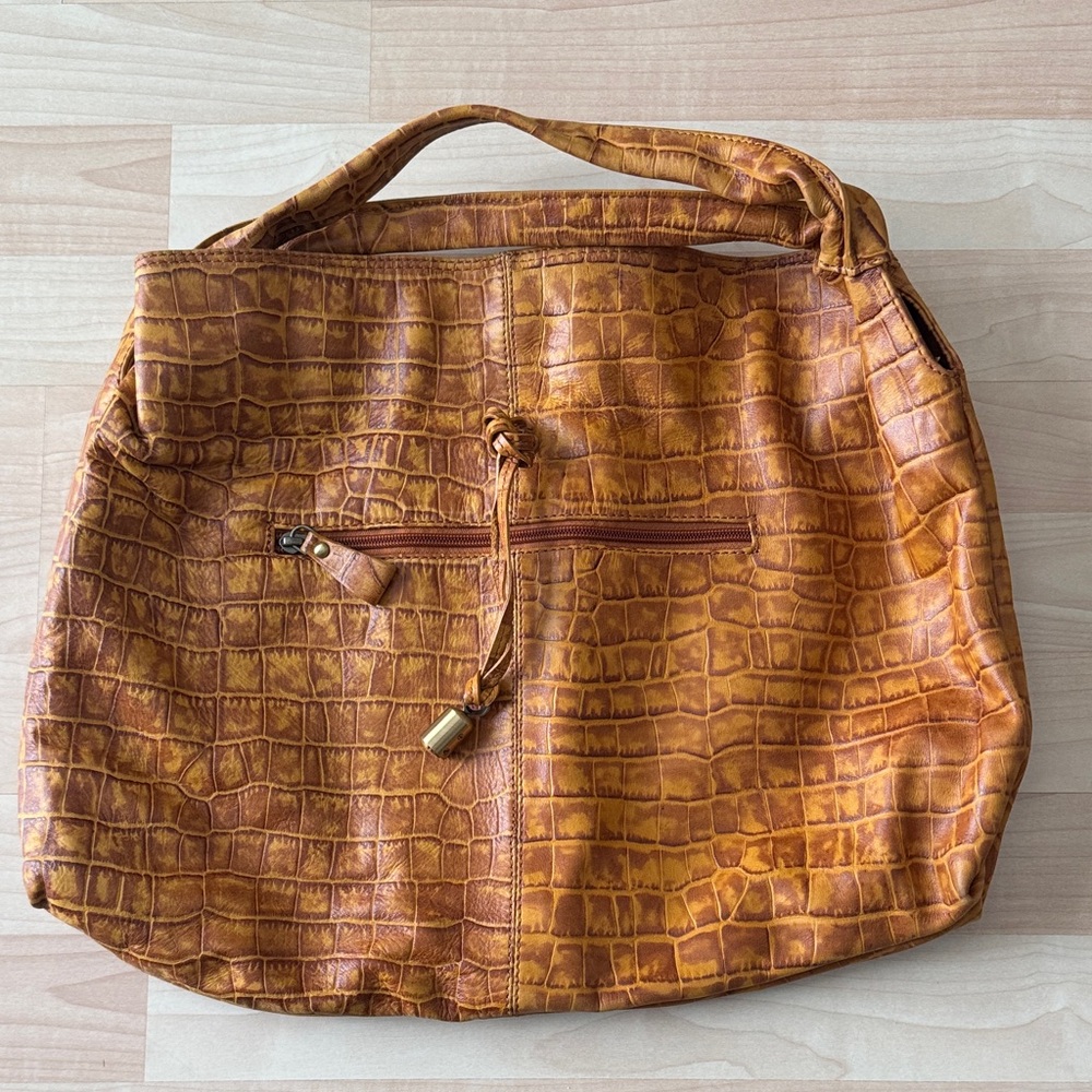 Crocodile Pattern Tan Leather Bag